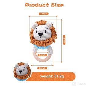 img 1 attached to 🦁 LAMJIO Crochet Lion Wooden Baby Rattle Teether Ring - Yellow Lion for 3-6 Months - Animal Rattle Baby Teething Toy with Hand Grips