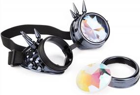 img 4 attached to Steampunk Spiked Goggles Kaleidoscope Rave With Crystal Glass Lens - Focussexy