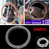 premium 100 pcs+100 pcs car steering wheel cover set - universal disposable plastic cover, gear grip cover - extra thick - clear (pack of 200 pieces) логотип