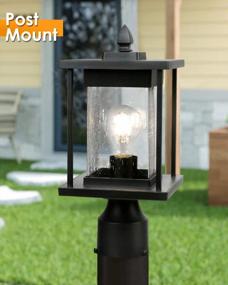 img 1 attached to Osimir Outdoor Post Lantern, 2 Pack Modern Outdoor Post Light Fixtures With Pier Mount Base, Sanded Black Finish Seeded Glass, 6.5" W X 16" H, 8598/1G-2PK