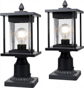 img 4 attached to Osimir Outdoor Post Lantern, 2 Pack Modern Outdoor Post Light Fixtures With Pier Mount Base, Sanded Black Finish Seeded Glass, 6.5" W X 16" H, 8598/1G-2PK