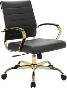 img 4 attached to Leather Office Chair Benmar Modern Mid-Back Adjustable Swivel Gold Frame Black