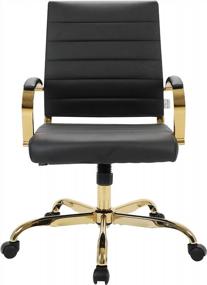 img 1 attached to Leather Office Chair Benmar Modern Mid-Back Adjustable Swivel Gold Frame Black