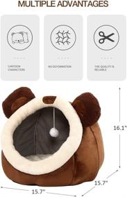 img 3 attached to 🐱 Indoor Cat Beds - Removable Washable Cat Bed Cave with Cushioned Pillow, Premium Soft Plush Cotton Pet Bed, Roomy Bear Cat House Design, Multiple Sizes-L