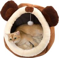 🐱 indoor cat beds - removable washable cat bed cave with cushioned pillow, premium soft plush cotton pet bed, roomy bear cat house design, multiple sizes-l logo