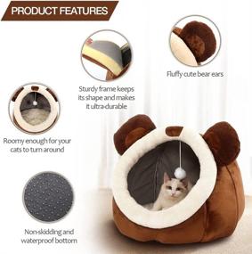 img 2 attached to 🐱 Indoor Cat Beds - Removable Washable Cat Bed Cave with Cushioned Pillow, Premium Soft Plush Cotton Pet Bed, Roomy Bear Cat House Design, Multiple Sizes-L