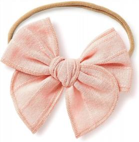 img 4 attached to Handmade Claire Bow by Little Poppy Co: Solid Embroidered Stripe Design