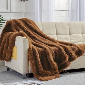 img 3 attached to Plush Faux Fur Throw Blanket, Large Brown Throw Blanket For Couch And For Bed, Super Soft Long Hair Shaggy Blanket, Thick, Elegant, Cozy And Fluffy Minky Blanket 50''×60''