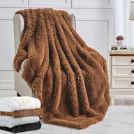 plush faux fur throw blanket, large brown throw blanket for couch and for bed, super soft long hair shaggy blanket, thick, elegant, cozy and fluffy minky blanket 50''×60'' logo