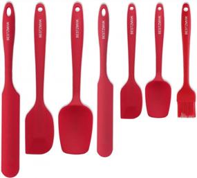 img 4 attached to LETANG Silicone Spatula,Spatulas Silicone Heat Resistant,7 Mini Rubber Spatula Set - Cooking Spatulas For Nonstick Cookware,Baking Kitchen Spatula Set,One Piece Design Spoon (Red)
