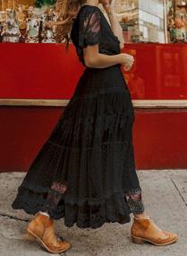 img 3 attached to Boho Chic: Bdcoco Women'S Floral Lace Maxi Dress With Casual Short Sleeves And V-Neck Button Detail