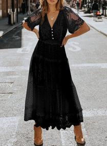 img 2 attached to Boho Chic: Bdcoco Women'S Floral Lace Maxi Dress With Casual Short Sleeves And V-Neck Button Detail