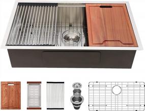 img 4 attached to Upgrade Your Kitchen With Lordear'S 33X19 Inch Undermount Stainless Steel Single Bowl Workstation Sink