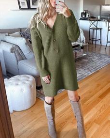 img 2 attached to Women'S Oversized V-Neck Sweater Dress - Long Sleeve Button Down Ribbed Knit Winter Dresses