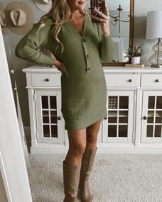 img 1 attached to Women'S Oversized V-Neck Sweater Dress - Long Sleeve Button Down Ribbed Knit Winter Dresses