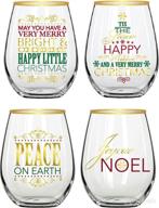 🍷 festive christmas theme - set of 4 elegant home 19oz stemless wine glasses in clear/gold - perfect for red or white wine, merry christmas and peace joyous логотип