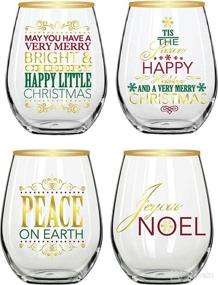 img 2 attached to 🍷 Festive Christmas Theme - Set of 4 Elegant Home 19oz Stemless Wine Glasses in Clear/Gold - Perfect for Red or White Wine, Merry Christmas and Peace Joyous