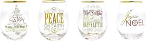 img 1 attached to 🍷 Festive Christmas Theme - Set of 4 Elegant Home 19oz Stemless Wine Glasses in Clear/Gold - Perfect for Red or White Wine, Merry Christmas and Peace Joyous