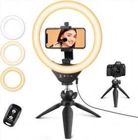 img 4 attached to Eicaus Desktop 10" Selfie Ring Light With Tripod Stand And Cell Phone Holder, Dimmable LED Circle Light For Computer/Zoom Call/Live Streaming/Makeup/YouTube/TIK Tok, Compatible With Most Phones