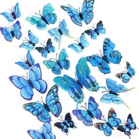 img 4 attached to 🦋 Преобразите свой дом с помощью настенных наклеек CL-Link на бабочек 3D Beautiful Blue - 24 шт. из двух слоев - съемные и идеальные для декора спален, детских комнат!