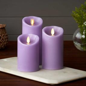 img 1 attached to Set Of 3 Luminara Realistic Artificial Moving Flame LED Battery Operated Pillar Candles - Remote Included - Wisteria Design (3" X 4", 3" X 5", 3" X 6")