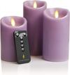 set of 3 luminara realistic artificial moving flame led battery operated pillar candles - remote included - wisteria design (3" x 4", 3" x 5", 3" x 6") logo