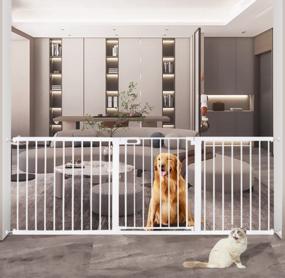 img 4 attached to Extra Wide 81.89-84.65 Inch Baby Gate For Kids Or Pets - Durable Easy Walk Thru Child Safety Gate With Pressure Mounted Installation, No Drilling Required For Stairs, Doorways And House Kitchens