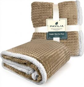 img 3 attached to PAVILIA Sherpa Blanket Throw For Couch Sofa Taupe Tan Beige Super Soft, Plush Chevron Throw Fleece Blanket Zig Zag Fuzzy Fluffy Decorative Blanket Microfiber, 50X60