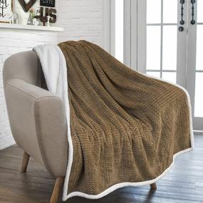 img 4 attached to PAVILIA Sherpa Blanket Throw For Couch Sofa Taupe Tan Beige Super Soft, Plush Chevron Throw Fleece Blanket Zig Zag Fuzzy Fluffy Decorative Blanket Microfiber, 50X60