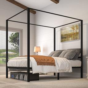 img 4 attached to Full Size YITAHOME Black Metal 4 Poster Canopy Bed Frame With Headboard, No Box Spring Needed!