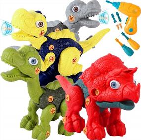 img 4 attached to STEM Набор игрушек-динозавров с электрической дрелью для детей 3-7 лет - SZJJX, Игрушка-конструктор динозавров, идеально подходит для подарков на день рождения и Пасху для мальчиков и девочек