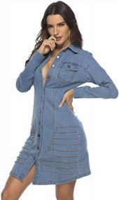 img 3 attached to Cresay Stylish Denim Shirtdress: Long-Sleeve, Rivet Button Down, Mini Dress, Perfect For Women Of All Ages