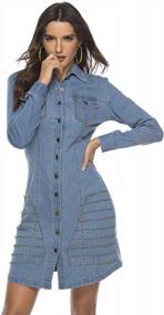 img 1 attached to Cresay Stylish Denim Shirtdress: Long-Sleeve, Rivet Button Down, Mini Dress, Perfect For Women Of All Ages