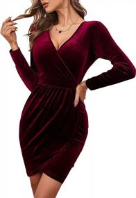 img 3 attached to Stunning MSBASIC Women'S Velvet Bodycon Dress With Ruched Detail And Flattering V-Neckline