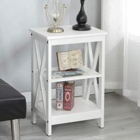 img 1 attached to White Wood Nightstand With 3-Tier Storage Shelves For Bedroom And Living Room By Sogesfurniture