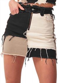 img 3 attached to Stylish And Comfortable: Tulucky Women'S Mid-Rise Color Block Denim Skirt With Ripped Design