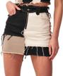 stylish and comfortable: tulucky women's mid-rise color block denim skirt with ripped design logo
