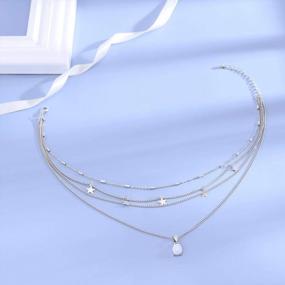 img 2 attached to Silver Opal Pendant Choker Necklace For Women & Girls - Simsly Boho Layered Jewelry Chain