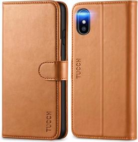 img 4 attached to TUCCH IPhone Xs Max Case, PU Leather Xs Max Wallet Folio Cover RFID Blocking Card Slot, Kickstand Auto Wake/Sleep Wireless Charging [Shockproof TPU Shell] Compatible With IPhone Xs Max -Light Brown