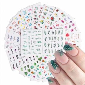 img 4 attached to 29Pcs Gorgeous Water Sticker Set For Effortless Nail Art - Get Trendy Green Black Leaf, Flower, And Flamingo Themes With MissBabe'S Nail Polish Wraps!