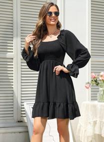 img 1 attached to Women'S Off Shoulder Smocked Ruffle A Line Formal Dress - SouqFone Square Neck Long Flounce Sleeve Shirred Mini Dress High Waist