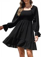 women's off shoulder smocked ruffle a line formal dress - souqfone square neck long flounce sleeve shirred mini dress high waist logo