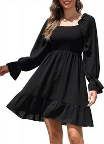 img 4 attached to Women'S Off Shoulder Smocked Ruffle A Line Formal Dress - SouqFone Square Neck Long Flounce Sleeve Shirred Mini Dress High Waist