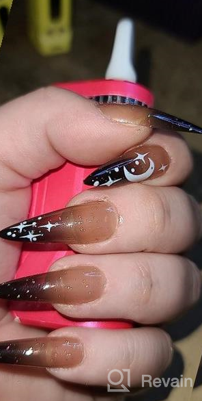 img 1 attached to Glossy Almond-Shaped Fake Nails With Orange And White Stripes, 24Pcs French Press-On Nails Acrylic Nail Kit, Stick-On Nail Art Tips For Women And Girls review by Damon Murray