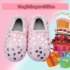 img 1 attached to Stay Comfy With Lulex Girls' Warm Fleece Heart Slippers For Indoor Use