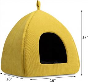 img 3 attached to Hollypet Self-Warming Cat Bed: 2 In 1 Tent Cave For Kittens & Small Dogs, 16X16X17 Triangle House Hut With Washable Cushion For Indoor/Outdoor Use - Ginger