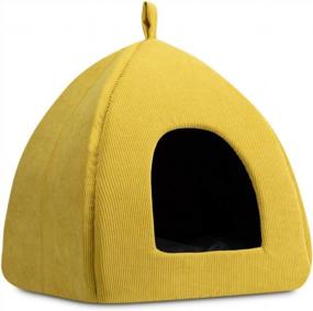 img 4 attached to Hollypet Self-Warming Cat Bed: 2 In 1 Tent Cave For Kittens & Small Dogs, 16X16X17 Triangle House Hut With Washable Cushion For Indoor/Outdoor Use - Ginger