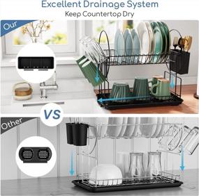 img 2 attached to 2-Tier Small Dish Rack With Drainboard | Utensils Holder & Glass Holder For Kitchen Counter | GSlife Tiered Dish Drainer Perfect For Small Spaces - Black