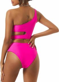 img 3 attached to ZAFUL Women'S Neon One Shoulder Cutout High Cut High Waisted Tankini Swimsuit