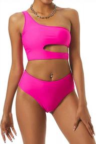 img 4 attached to ZAFUL Women'S Neon One Shoulder Cutout High Cut High Waisted Tankini Swimsuit